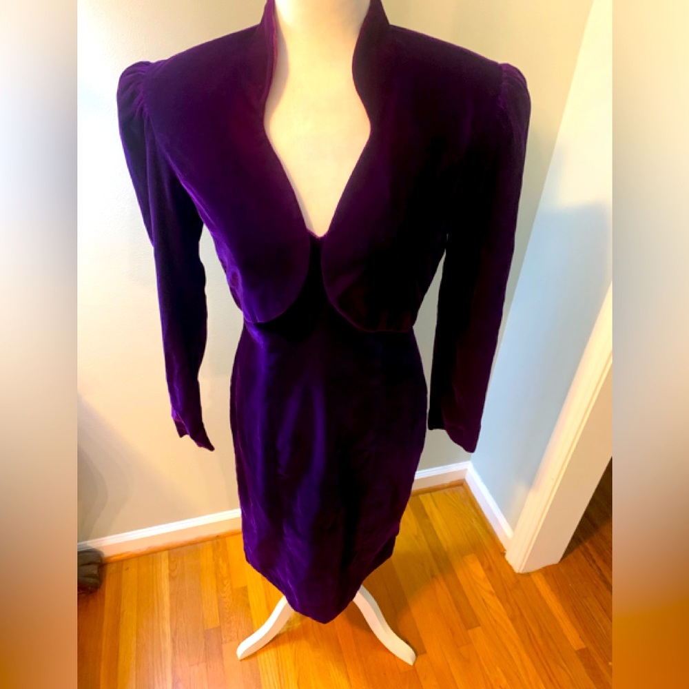 Karen Lucas for Niki purple velvet 2 pc dress, sz 4 Vintage